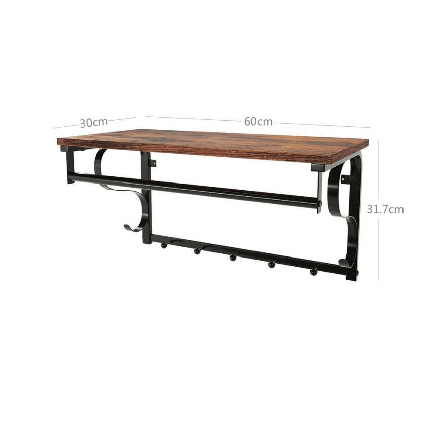 Настінна вішалка з полицею NATE коричнева/чорна