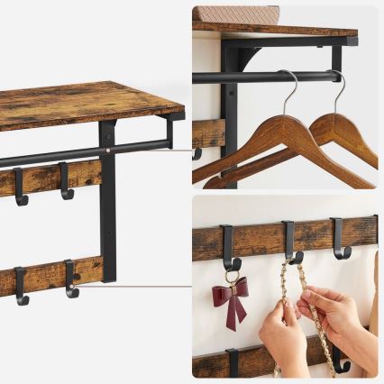 Настінна вішалка з полицею NATE коричнева/чорна