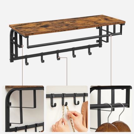 Настінна вішалка з полицею NATE коричнева/чорна