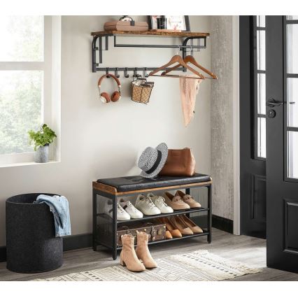 Настінна вішалка з полицею NATE коричнева/чорна