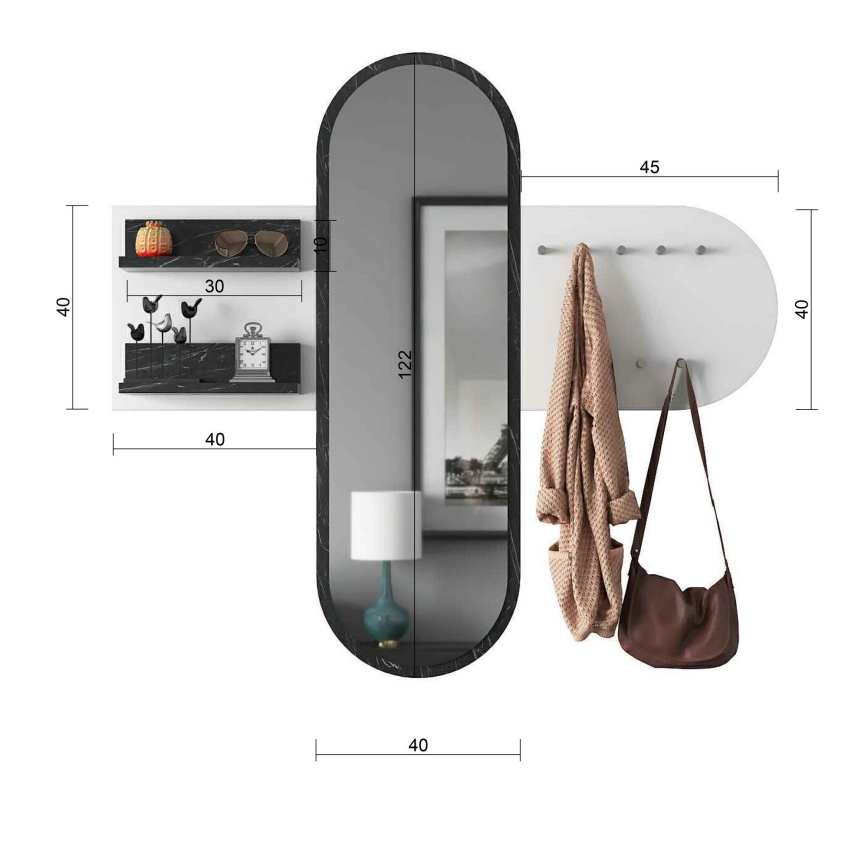 Настінне дзеркало RANI 125x120 см біле/чорне