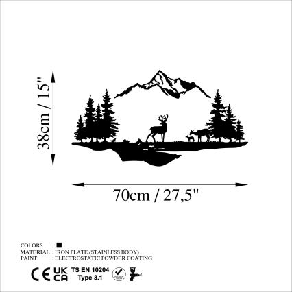 Настінний декор 2 шт. 70x38 см олень метал/чорний