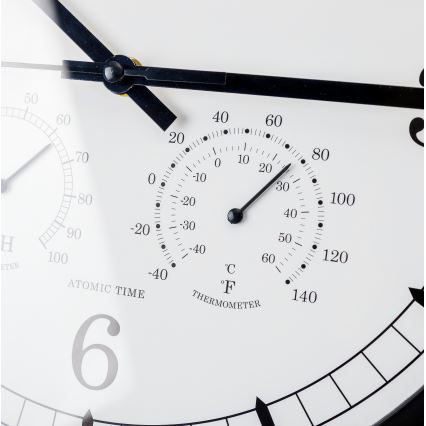 Настінний годинник з термометром та гігрометром діаметром 30 см 1xAA чорний/білий