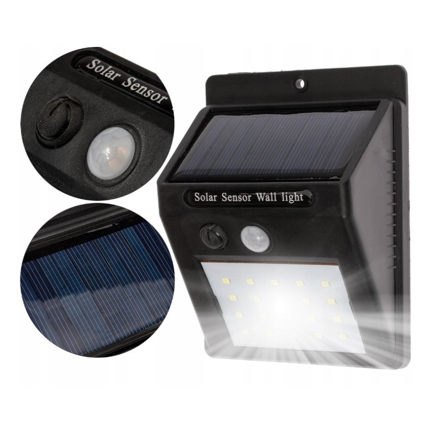 Настінний LED світильник на сонячній батареї з датчиком LED/0,55W/3,7V IP65