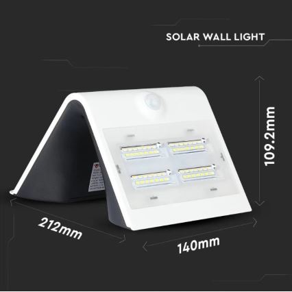 Настінний LED світильник на сонячній батареї з датчиком LED/3W/3,7V 3000/4000K IP65 білий