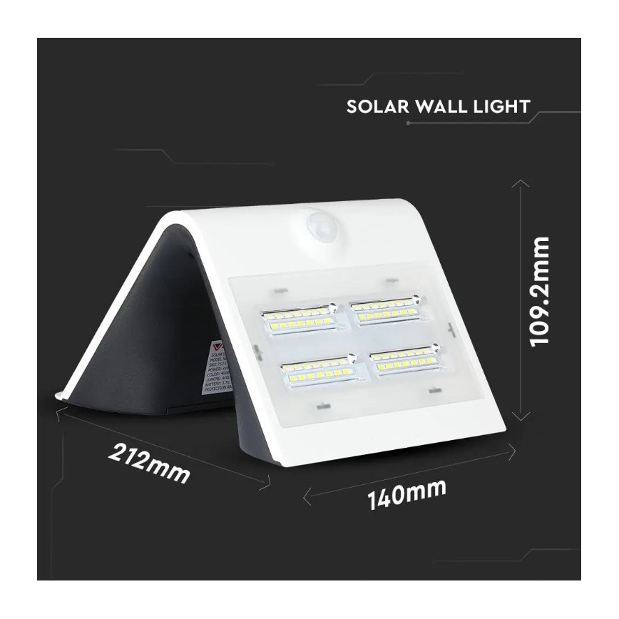 Настінний LED світильник на сонячній батареї з датчиком LED/3W/3,7V 3000/4000K IP65 білий