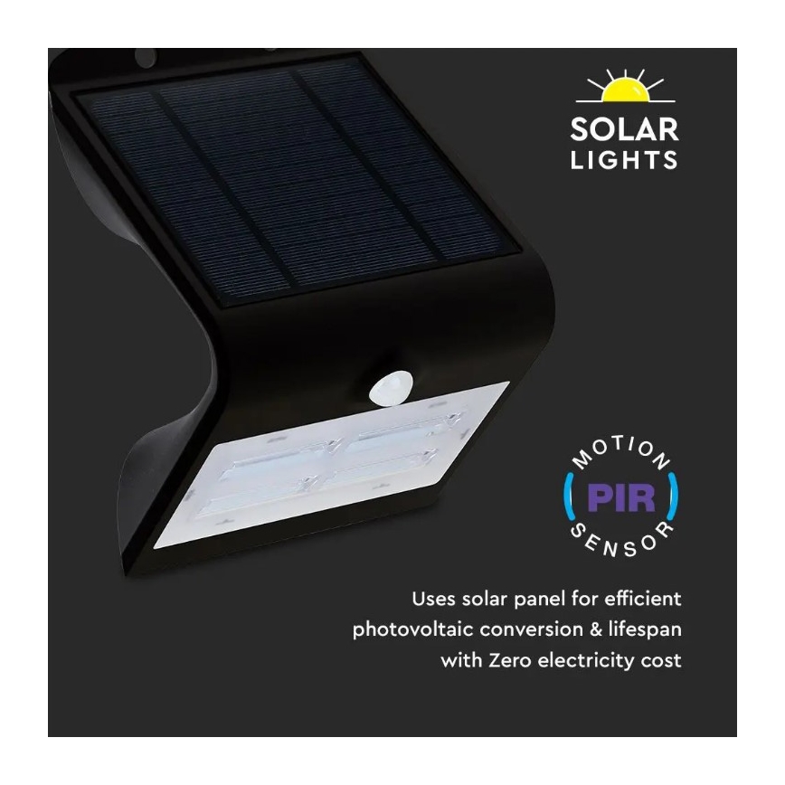 Настінний LED світильник на сонячній батареї з датчиком LED/3W/3,7V 3000/4000K IP65 чорний