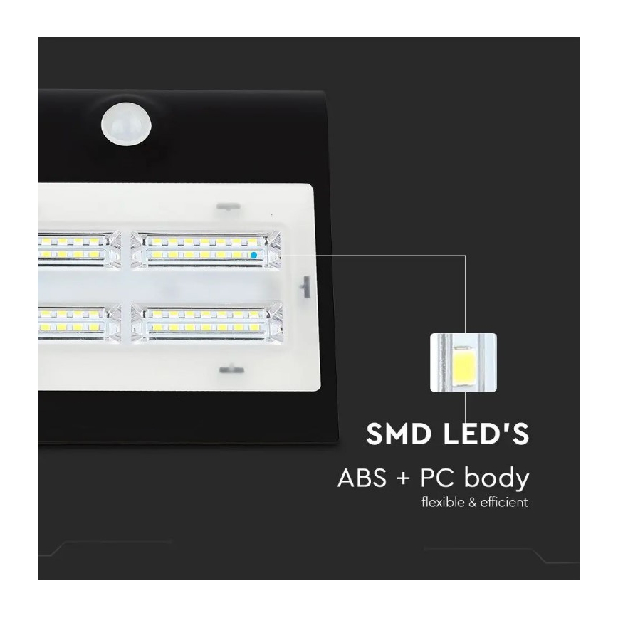 Настінний LED світильник на сонячній батареї з датчиком LED/3W/3,7V 3000/4000K IP65 чорний