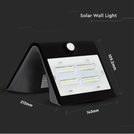 Настінний LED світильник на сонячній батареї з датчиком LED/3W/3,7V 3000/4000K IP65 чорний