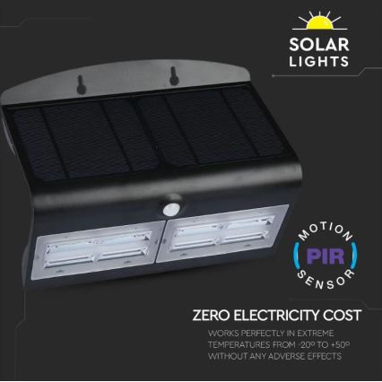 Настінний LED світильник на сонячній батареї з датчиком LED/7W/3,7V 4000K IP65 чорний