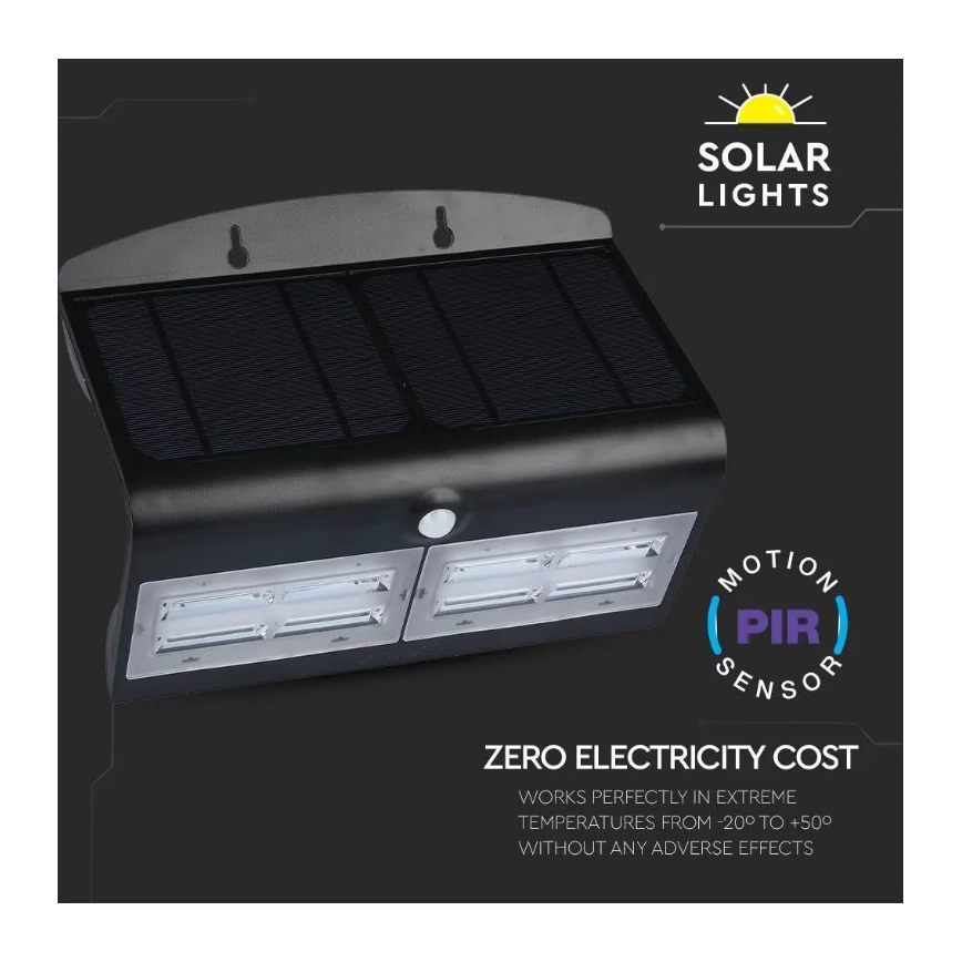 Настінний LED світильник на сонячній батареї з датчиком LED/7W/3,7V 4000K IP65 чорний