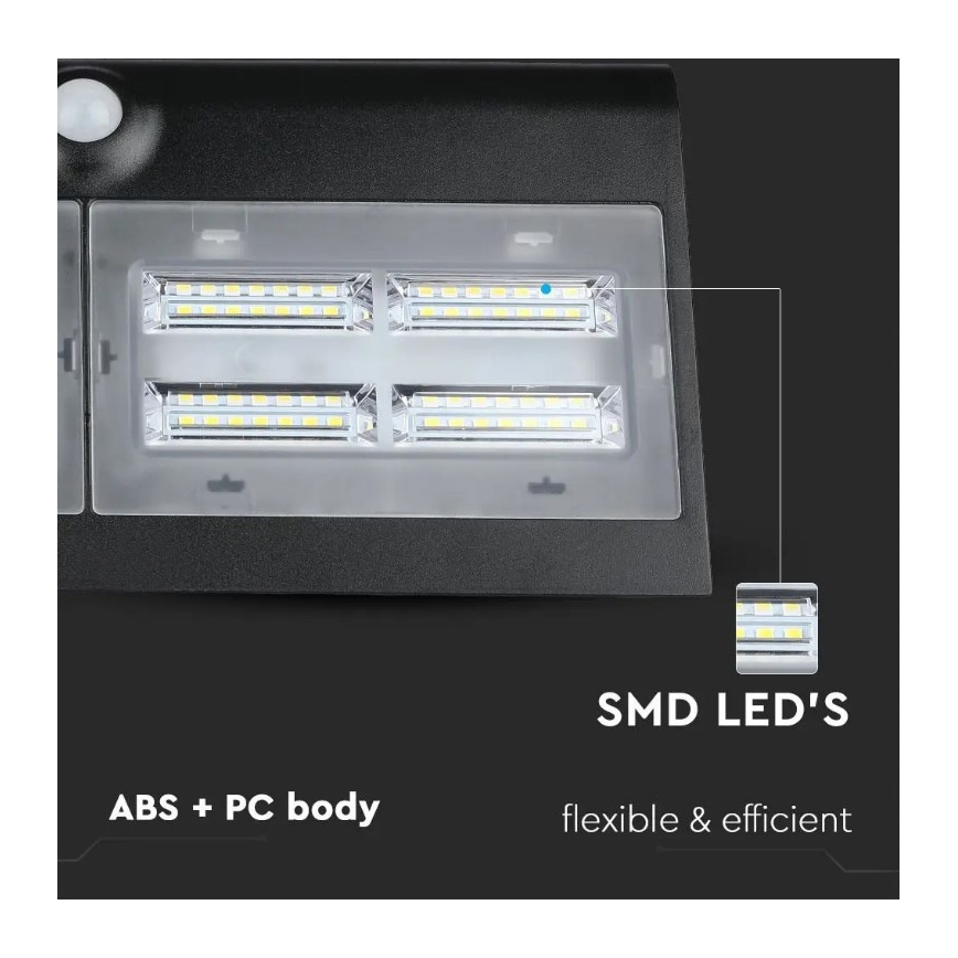 Настінний LED світильник на сонячній батареї з датчиком LED/7W/3,7V 4000K IP65 чорний