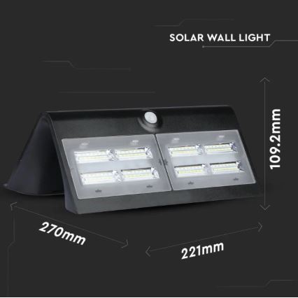 Настінний LED світильник на сонячній батареї з датчиком LED/7W/3,7V 4000K IP65 чорний