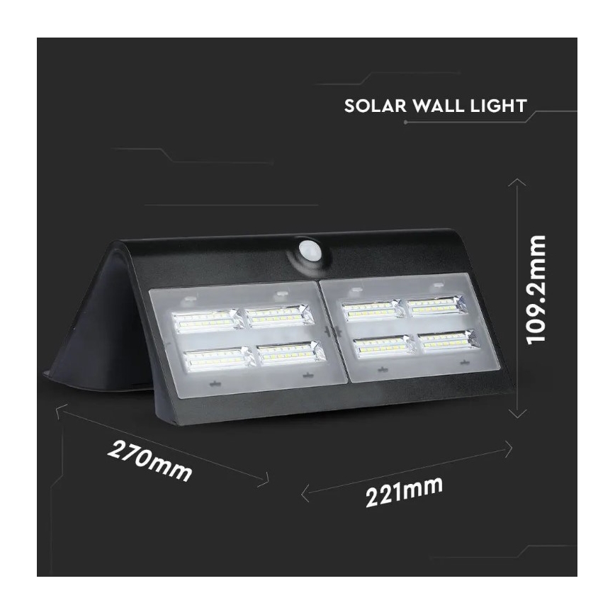 Настінний LED світильник на сонячній батареї з датчиком LED/7W/3,7V 4000K IP65 чорний