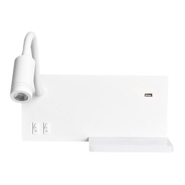 Настінний LED світильник SHELF 1xLED/4W+1xLED/5W+1xLED/2W/230V + USB-порт білий