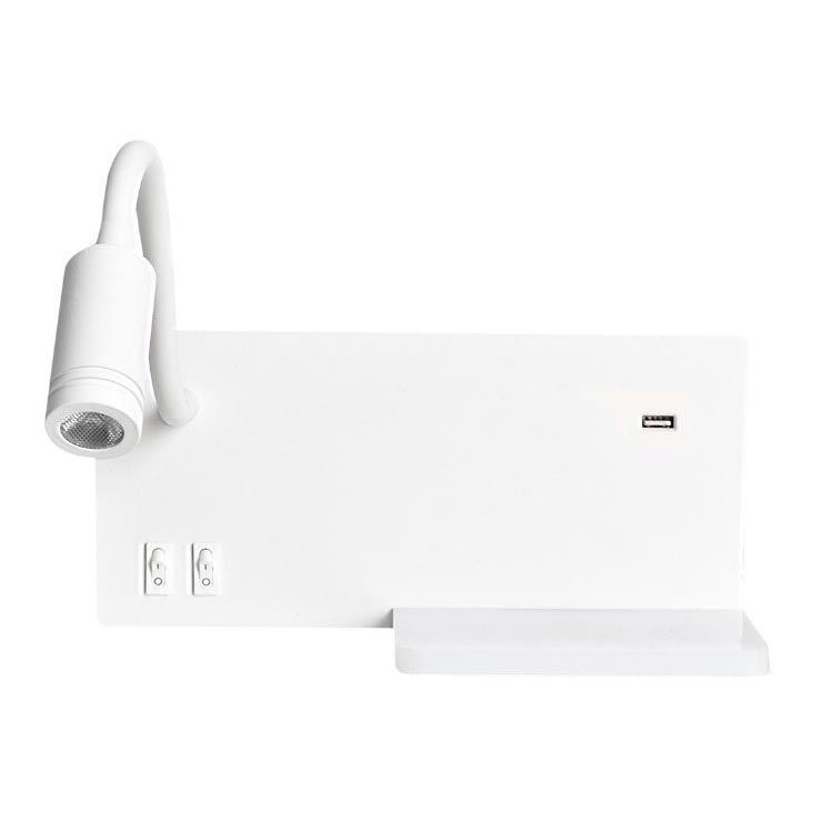 Настінний LED світильник SHELF 1xLED/4W+1xLED/5W+1xLED/2W/230V + USB-порт білий