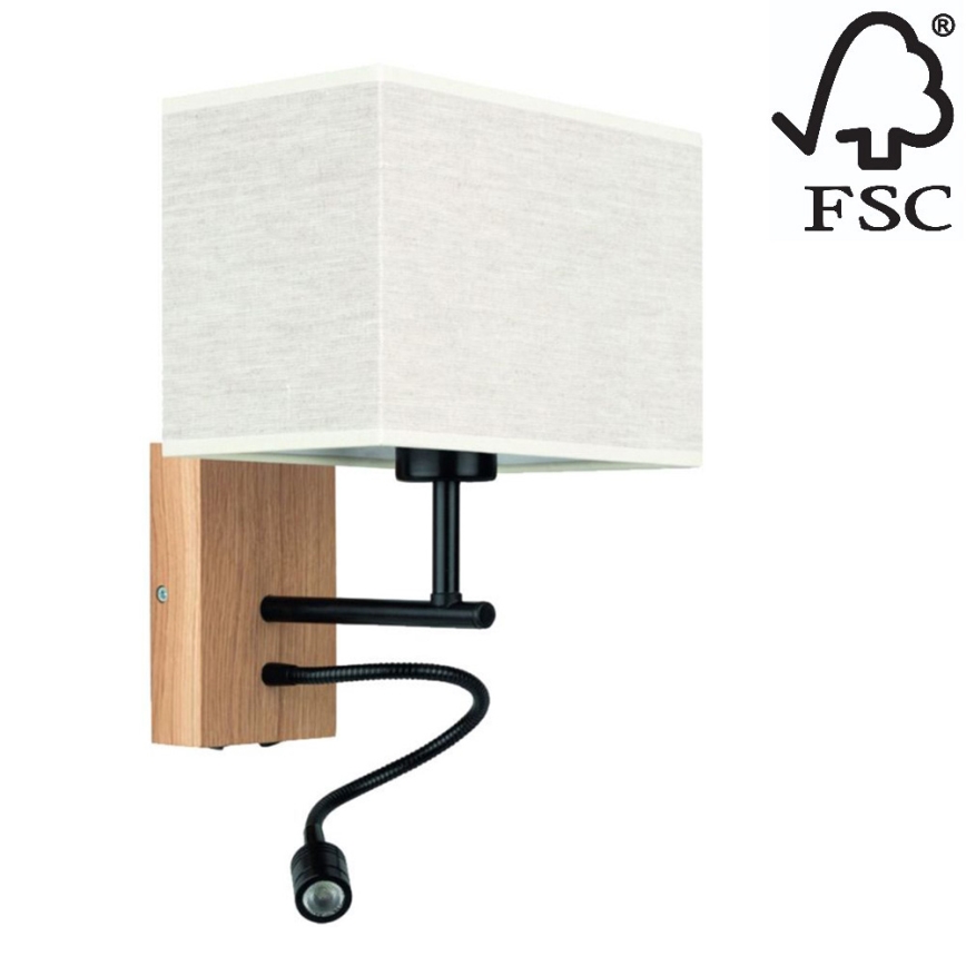 Настінний світильник BOHO 1xE27/25W + LED/1W/230V дуб – FSC сертифіковано