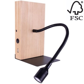 Настінний світильник LECTOR LED/2,5W/230V USB дуб – FSC сертифіковано