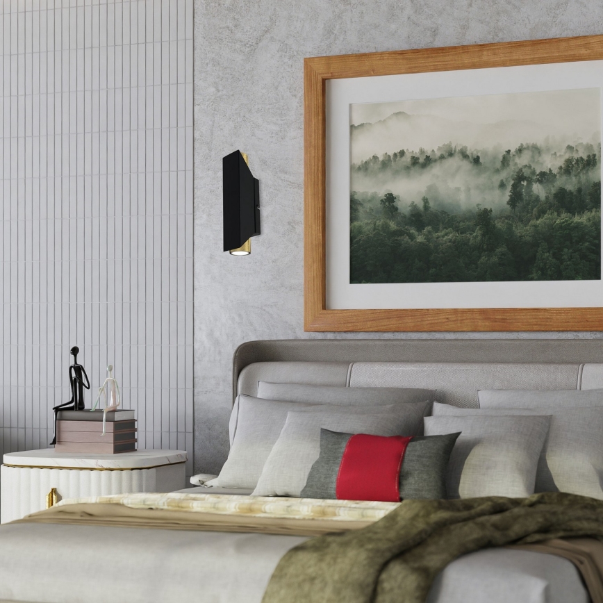 Настінний світильник WALL 2xGU10/8W/230V чорний/латунь