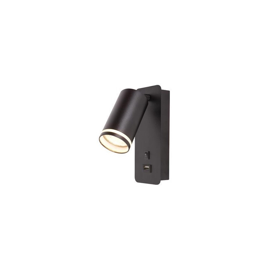Настінний точковий світильник із USB зарядкою 1xGU10/35W/230V чорний