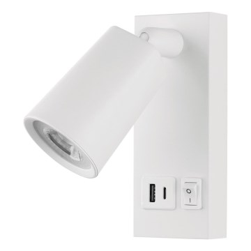 Настінний точковий LED світильник з USB LED/5W/230V білий