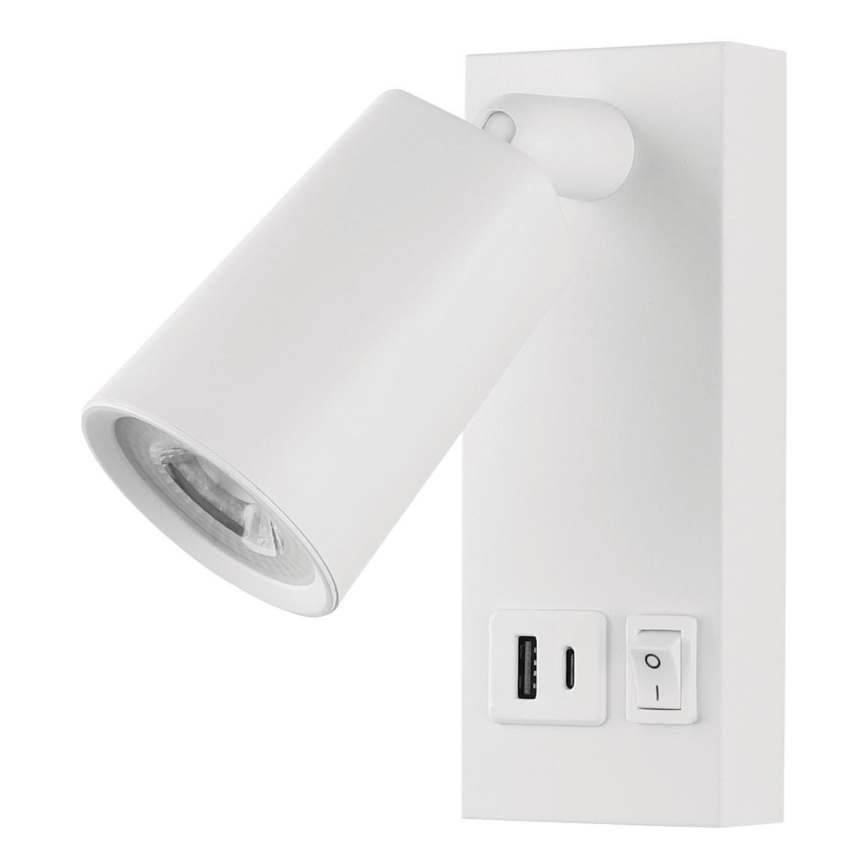 Настінний точковий LED світильник з USB LED/5W/230V білий