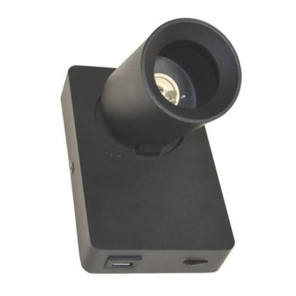 Настінний точковий світильник TAFT 1xGU10/30W/230V USB чорний