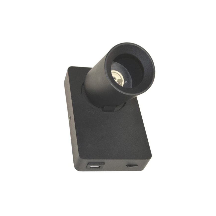 Настінний точковий світильник TAFT 1xGU10/30W/230V USB чорний