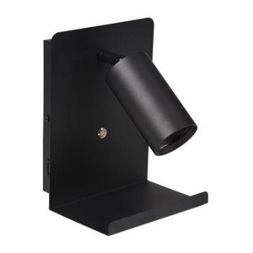Настінний точковий світильник з поличкою і USB зарядним пристроєм 1xGU10/35W/230V чорний