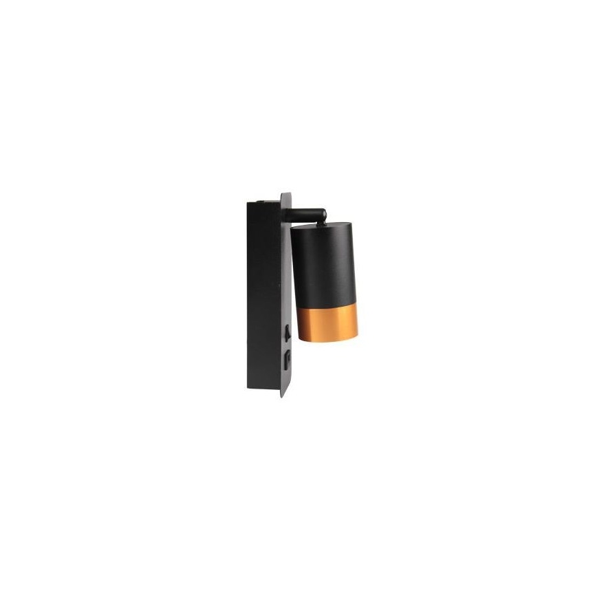 Настінний точковий світильник з USB-зарядкою 1xGU10/35W/230V чорний/золотий