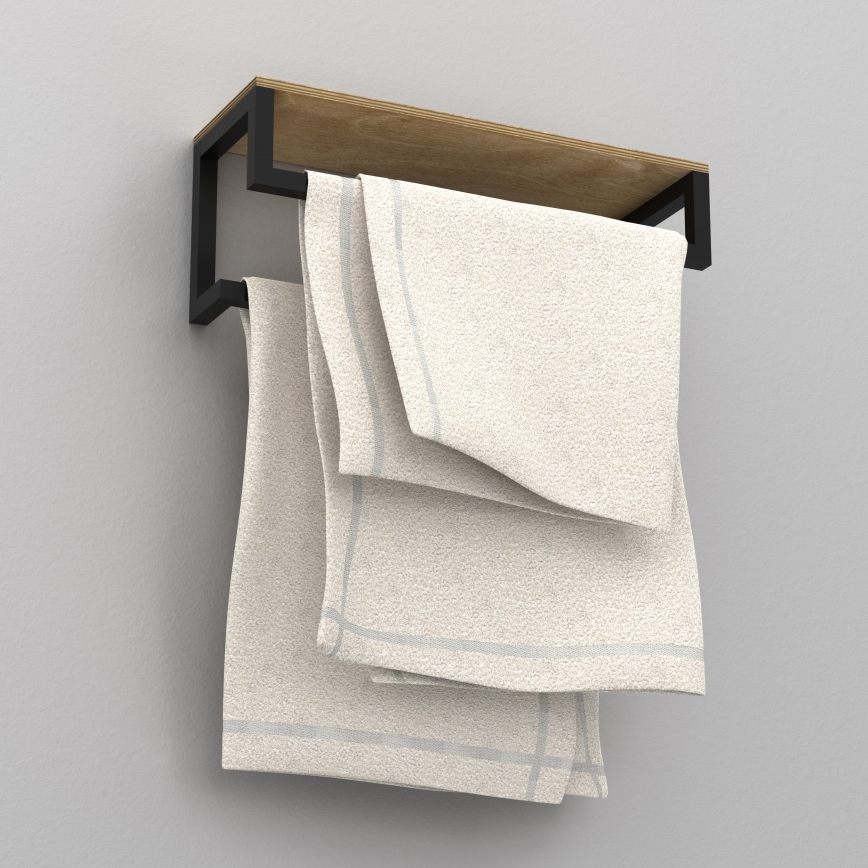 Настінний тримач для рушників з полицею 14x40 см чорний