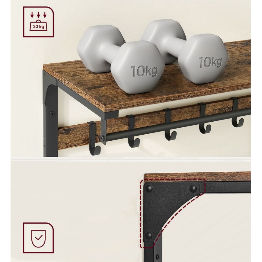 Настінний вішак з полицею NATE коричневий/чорний