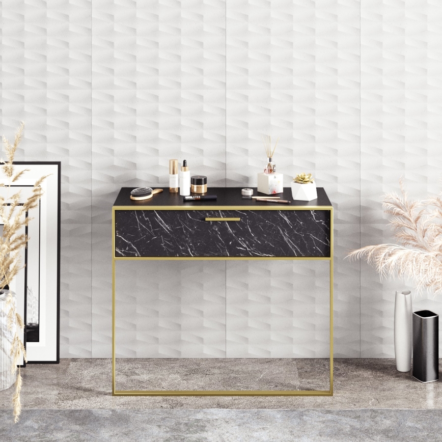 Настінний консольний столик POLKA 76,8x90 см золотий/чорний