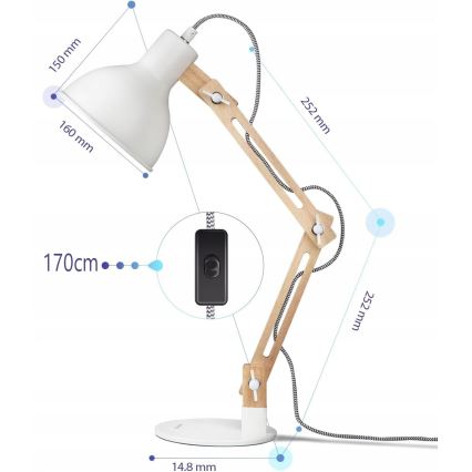 Настольная лампа 1xE27/40W/230V белая