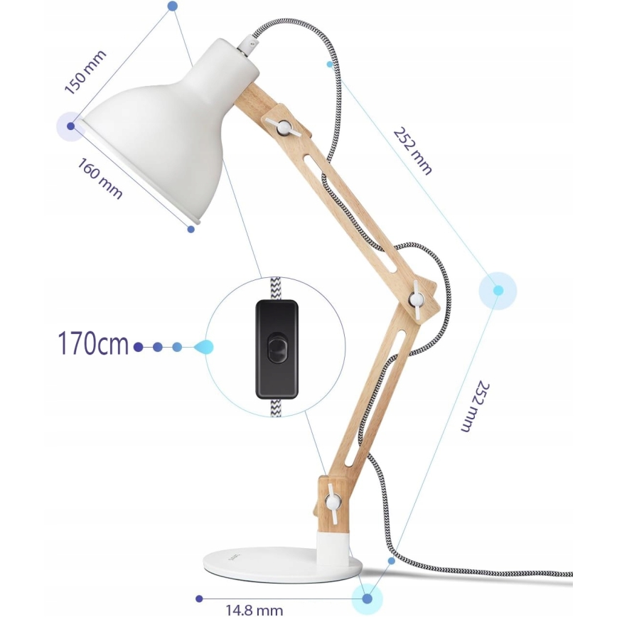 Настольная лампа 1xE27/40W/230V белая
