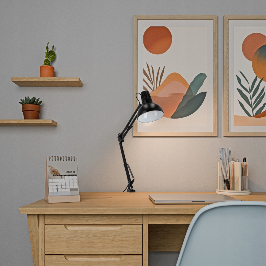 Настольная лампа с зажимом 1xE27/60 Вт/230 В чёрная