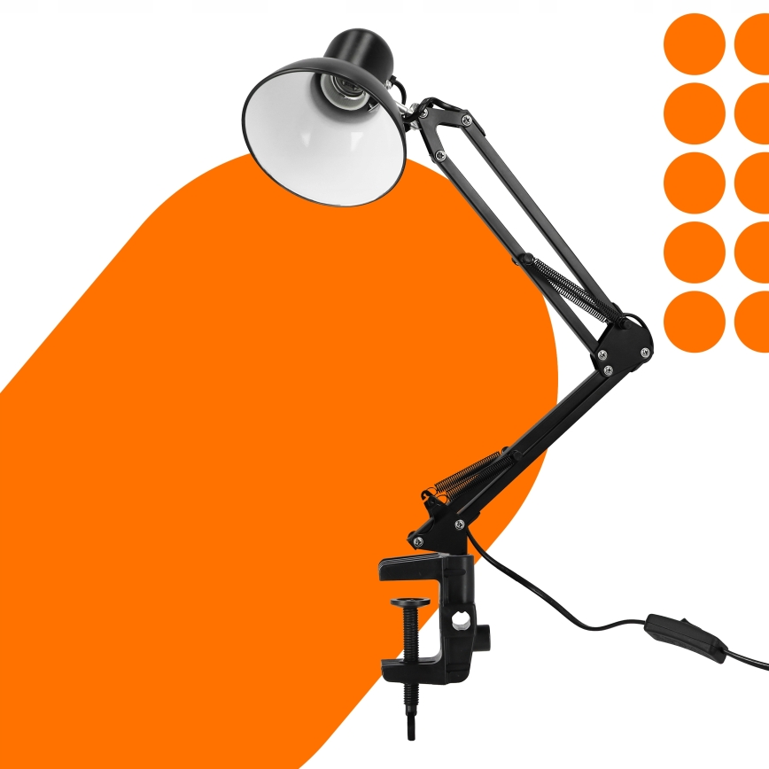 Настольная лампа с зажимом 1xE27/60 Вт/230 В чёрная