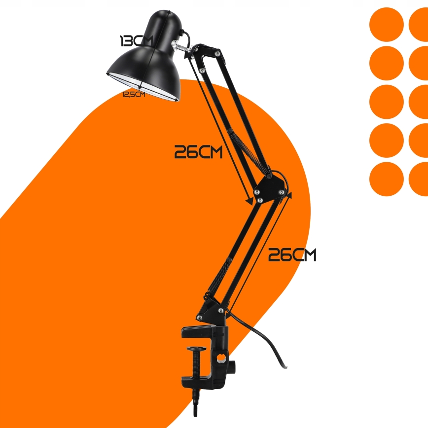 Настольная лампа с зажимом 1xE27/60 Вт/230 В чёрная