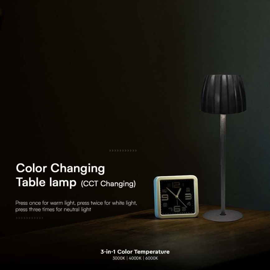 Светодиодная сенсорная настольная лампа с регулируемой яркостью, аккумуляторная LED/2,7 Вт/5 В 3000/4000/6000K 1800 мАч, черная