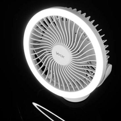 Настольный вентилятор с LED-подсветкой, аккумуляторный, LED/3 Вт/5 В USB, 2400 мАч, белый