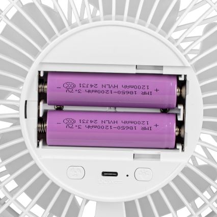 Настольный вентилятор с LED-подсветкой, аккумуляторный, LED/3 Вт/5 В USB, 2400 мАч, белый