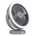 Настольный вентилятор с LED-подсветкой и аккумулятором, LED/3W/5V USB, 2400 мАч, серый