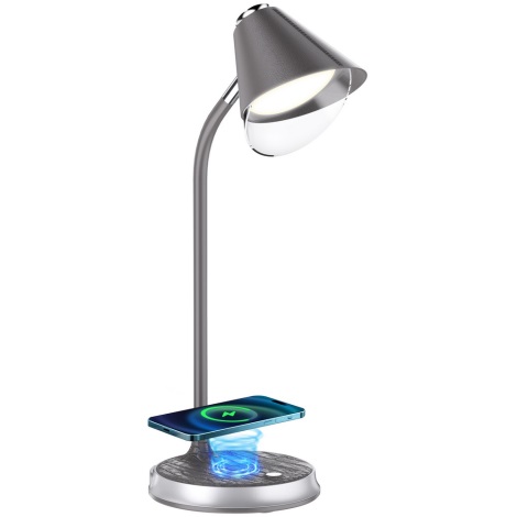 Настільна LED лампа з регулюванням яскравості та бездротовою зарядкою FINCH LED/9W/12/230V сірий/хром