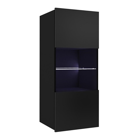 Настінна шафа зі світлодіодною підсвіткою PAVO 117x45 см глянцевий чорний