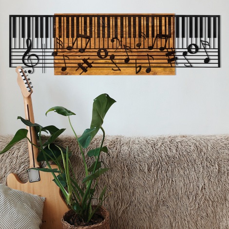 Настінний декор 100x30 см фортепіано дерево/метал