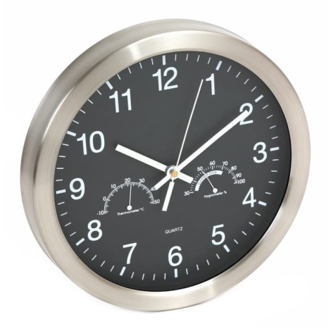 Настінний годинник з термометром та гігрометром 1xAA чорний