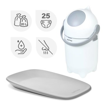 Nattou - Кошик для підгузків та пеленальний килимок SOFTY 50x70 см білий/сірий