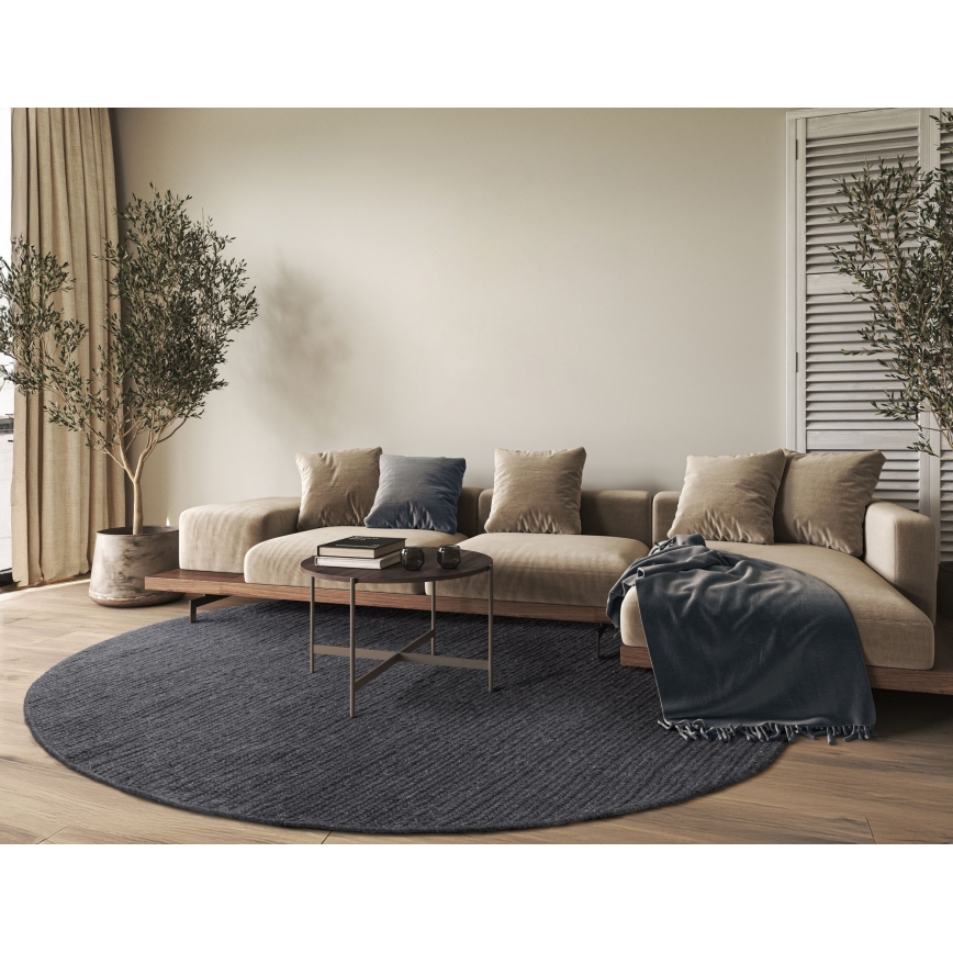 Натуральний круглий килим FIR WOOL 160 см 2600 г/м² антрацит
