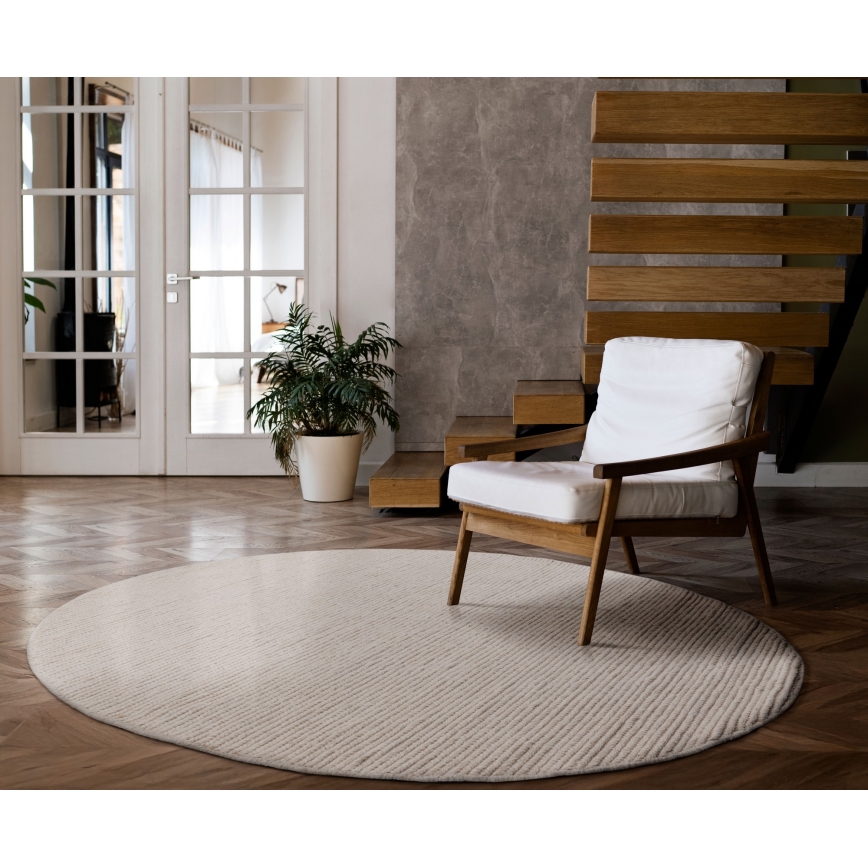 Натуральний круглий килим FIR WOOL, діаметр 160 см, щільність 2600 г/м2, кремовий