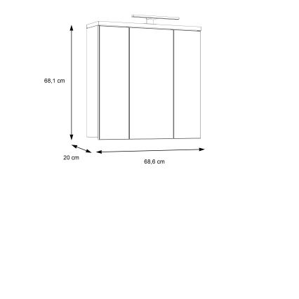 Навесной шкафчик для ванной с зеркалом VENOM, белый/дуб Сонома
